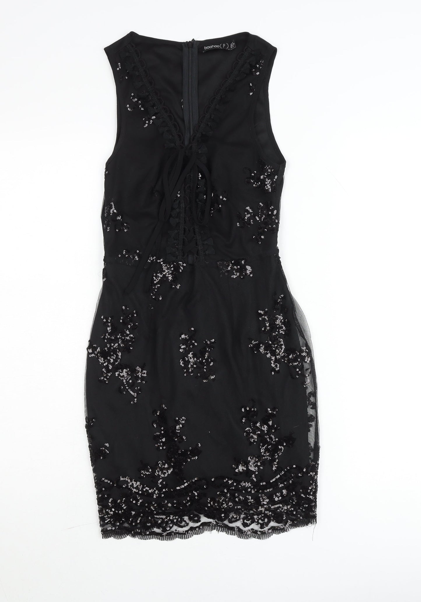 Boohoo Petite Black Sequin Bodycon Party Dress Womens UK 6