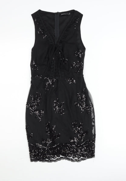 Boohoo Petite Black Sequin Bodycon Party Dress Womens UK 6