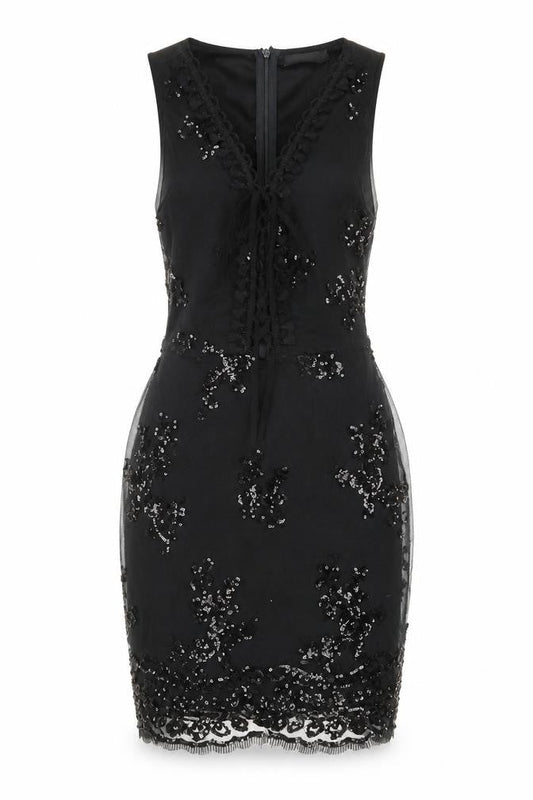 Boohoo Petite Black Sequin Bodycon Party Dress Womens UK 6
