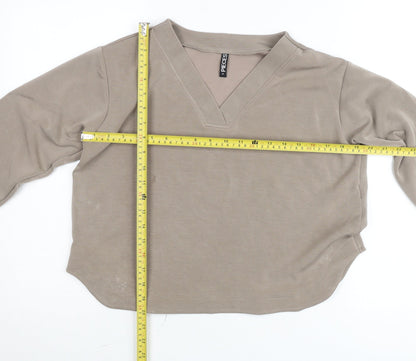 Pieces Women Beige V-Neck Long Sleeve Pullover Jumper M
