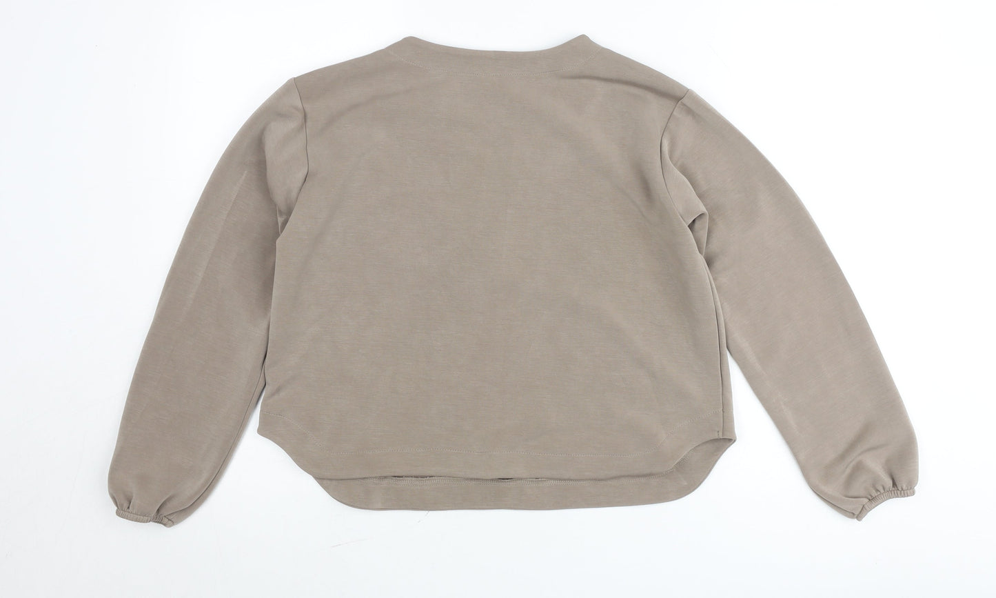 Pieces Women Beige V-Neck Long Sleeve Pullover Jumper M