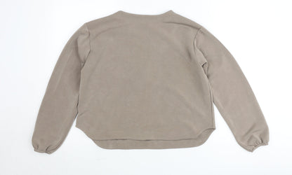 Pieces Women Beige V-Neck Long Sleeve Pullover Jumper M