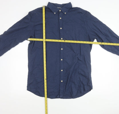 Selected Homme Mens Blue Slim Fit Cotton Button-Up Shirt XL 44 17.5
