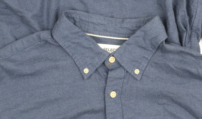 Selected Homme Mens Blue Slim Fit Cotton Button-Up Shirt XL 44 17.5