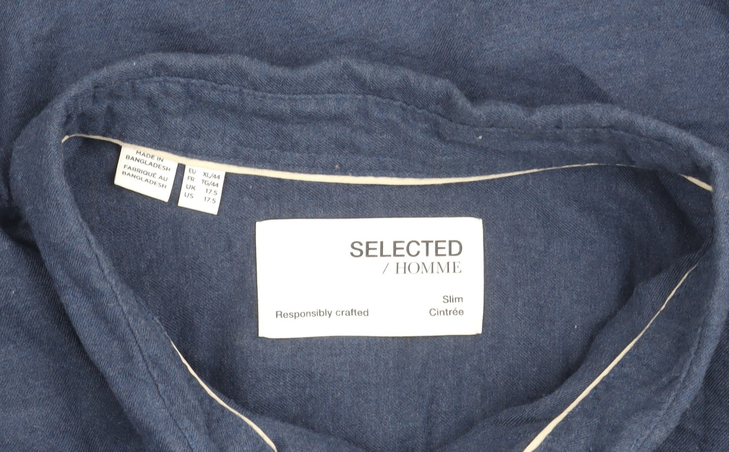 Selected Homme Mens Blue Slim Fit Cotton Button-Up Shirt XL 44 17.5