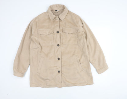 DIVIDED Women Beige Fleece Button Jacket Size S Casual Mid-Length