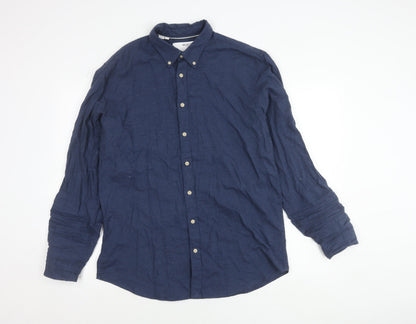 SELECTED HOMME Men's Blue Slim Fit Button-Up Cotton Shirt XL