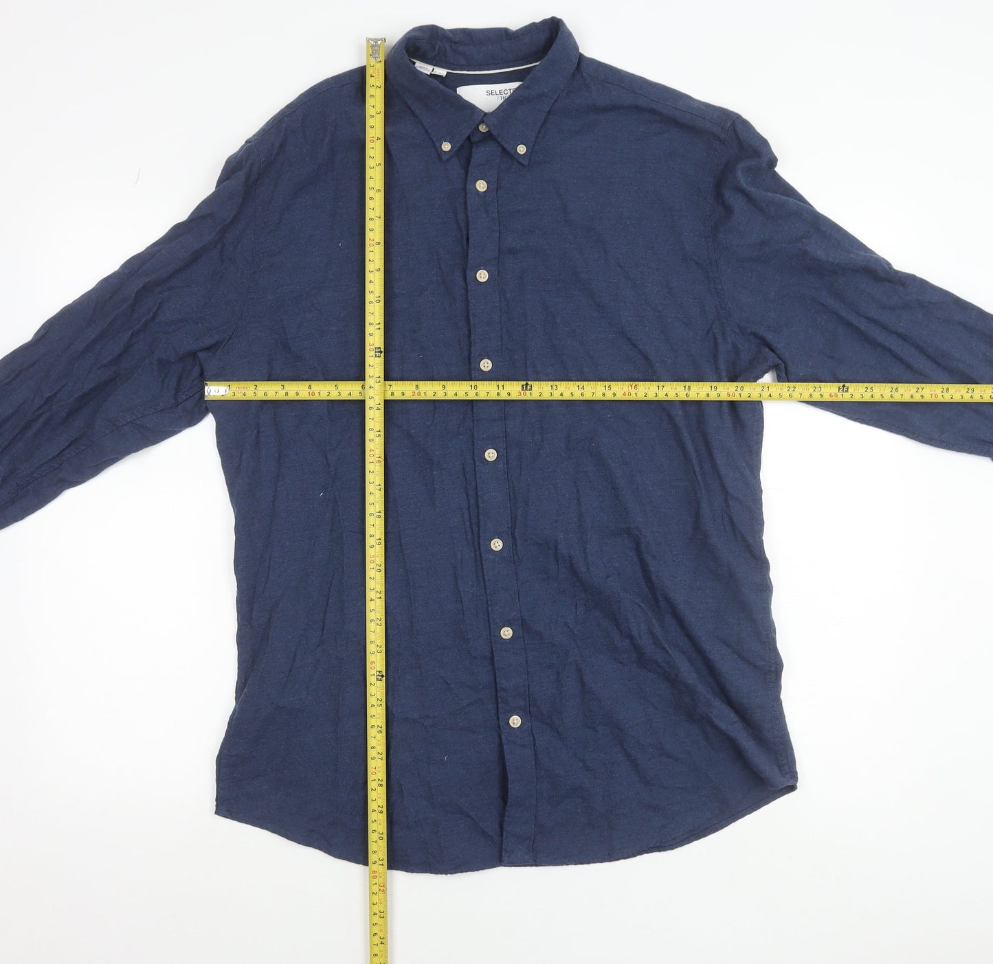 SELECTED HOMME Men's Blue Slim Fit Button-Up Cotton Shirt XL