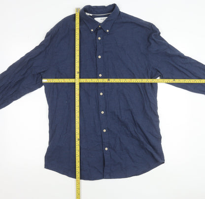 SELECTED HOMME Men's Blue Slim Fit Button-Up Cotton Shirt XL
