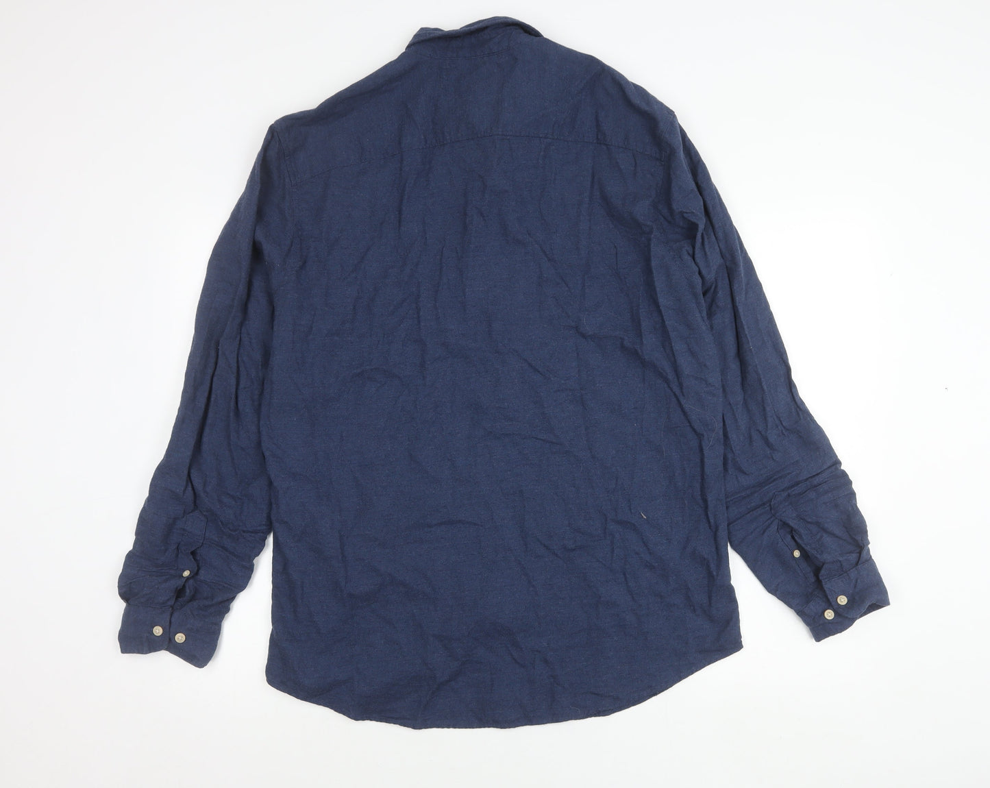 SELECTED HOMME Men's Blue Slim Fit Button-Up Cotton Shirt XL
