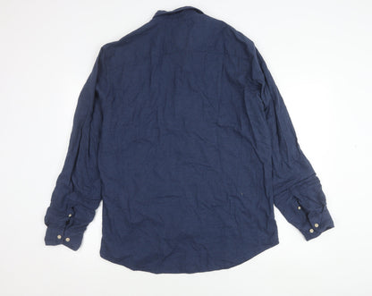 SELECTED HOMME Men's Blue Slim Fit Button-Up Cotton Shirt XL