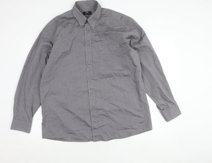 St. Bernard Mens Grey 16in Button-Down Cotton Blend Long Sleeve Shirt