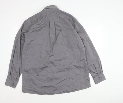 St. Bernard Mens Grey 16in Button-Down Cotton Blend Long Sleeve Shirt