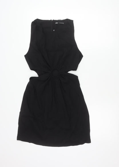 Zara Women Black M Strapless Mini Cut Out Dress