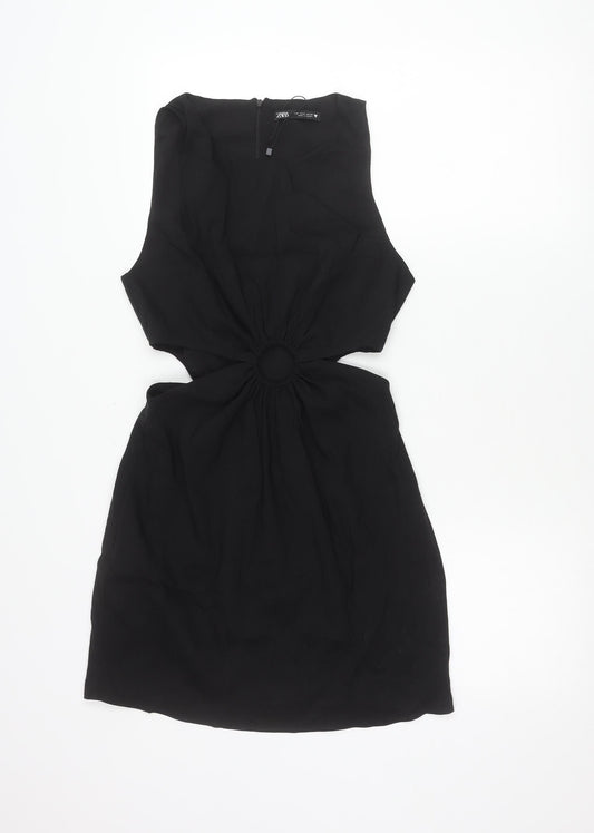 Zara Women Black M Strapless Mini Cut Out Dress