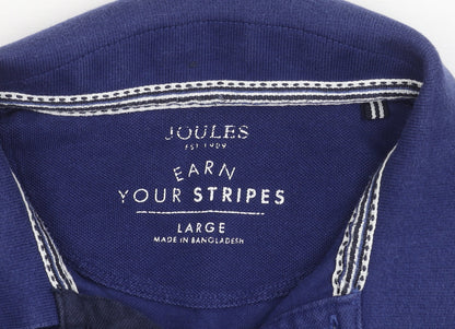 Joules Men's Blue Striped Cotton Polo Shirt Size L Classic Fit