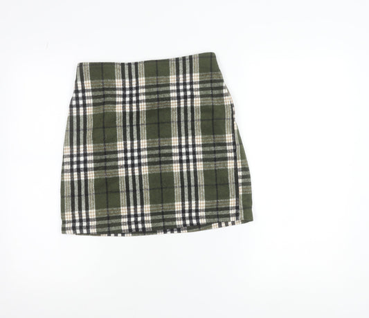 Vero Moda Women Green Plaid Short Skirt Size S Flannel Pencil