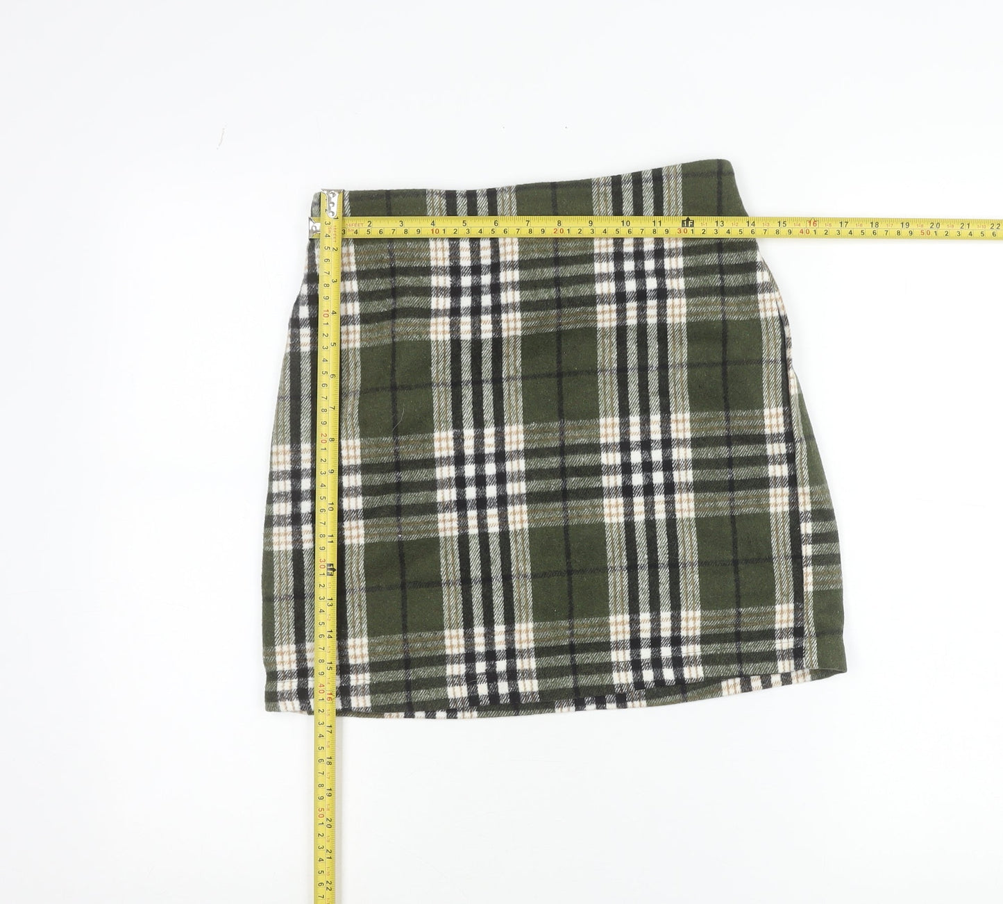 Vero Moda Women Green Plaid Short Skirt Size S Flannel Pencil