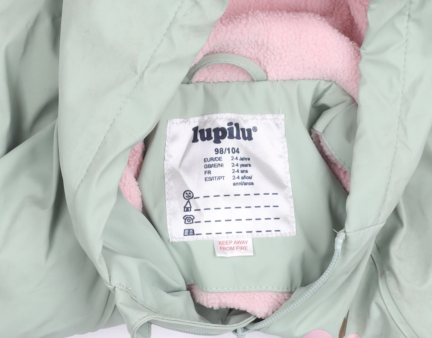 Lupilu Girls Green Hooded Rain Coat 2-4 Years Lined Waterproof Jacket