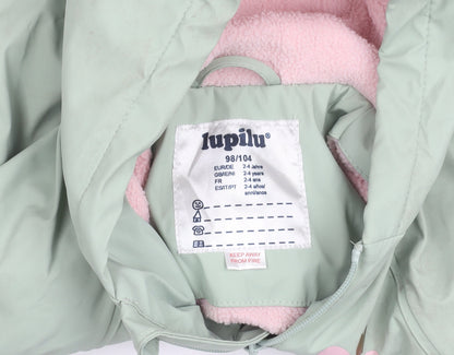 Lupilu Girls Green Hooded Rain Coat 2-4 Years Lined Waterproof Jacket