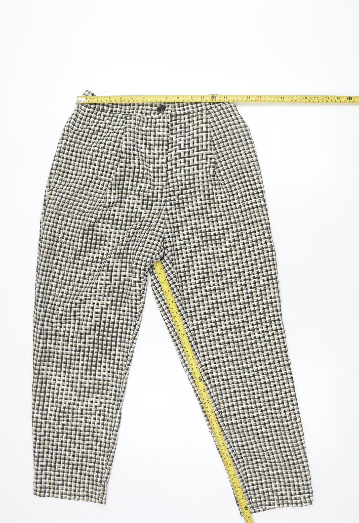 H&M Divided Women’s Beige Check Stretch Trousers Size 10