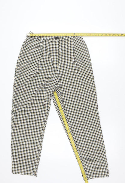 H&M Divided Women’s Beige Check Stretch Trousers Size 10
