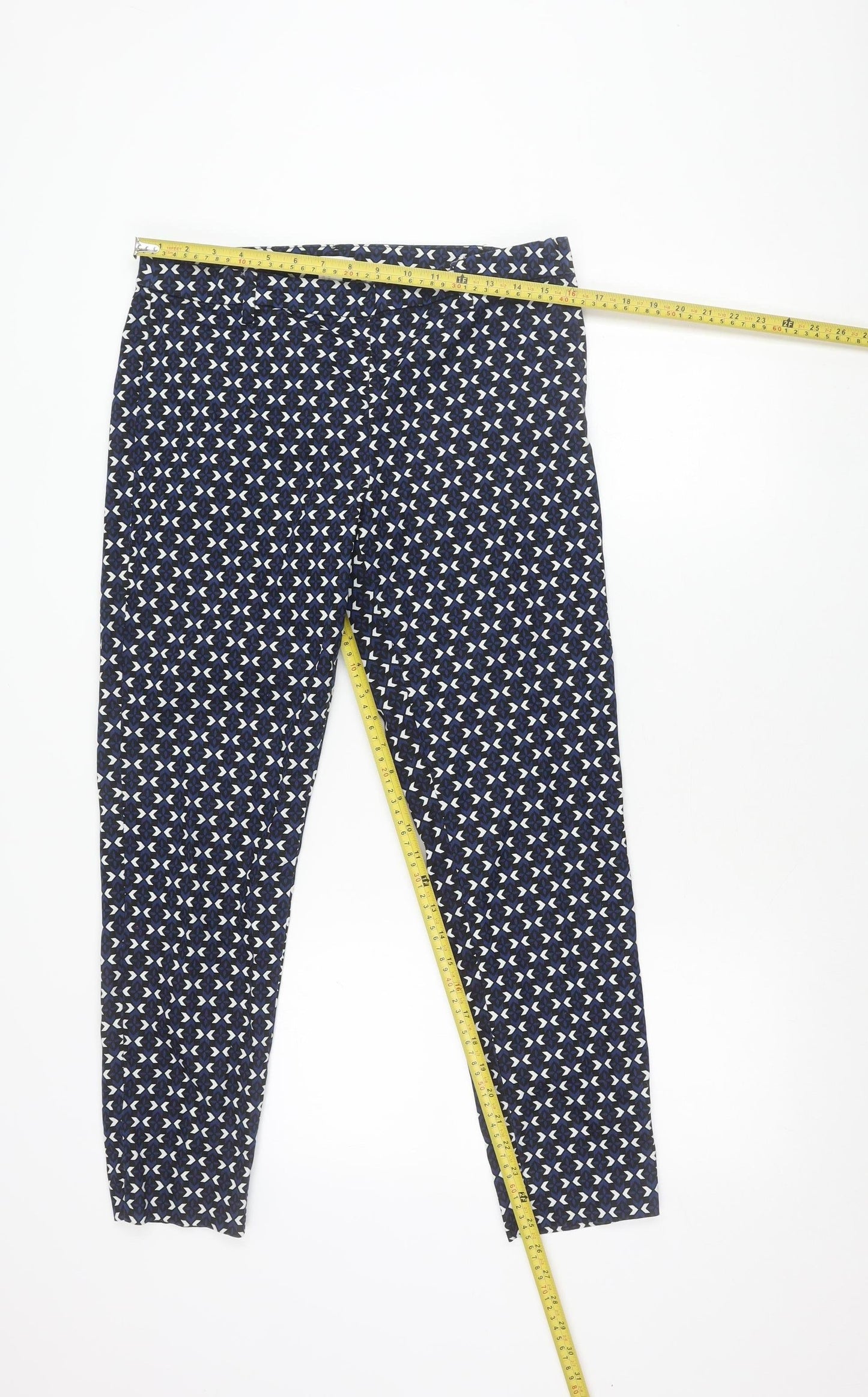 H&M Women's Blue Geometric Print Cotton Blend Slim Leg Leggings Size 12