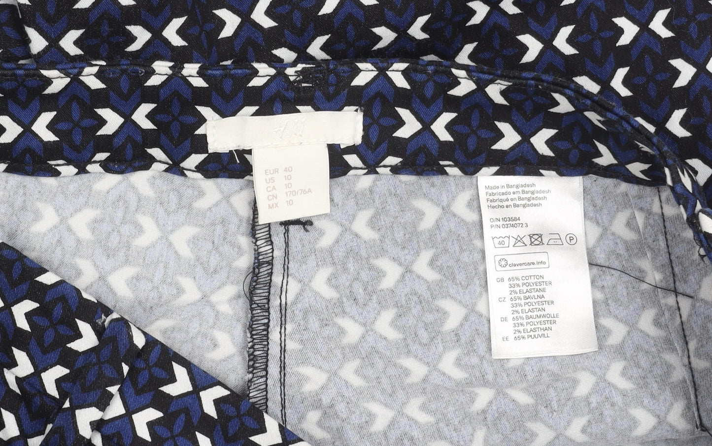 H&M Women's Blue Geometric Print Cotton Blend Slim Leg Leggings Size 12