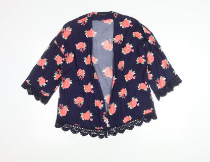 Hot Tin Roof Women's Blue Floral Kimono Blouse Lace Trim Size S
