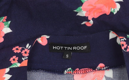 Hot Tin Roof Women's Blue Floral Kimono Blouse Lace Trim Size S