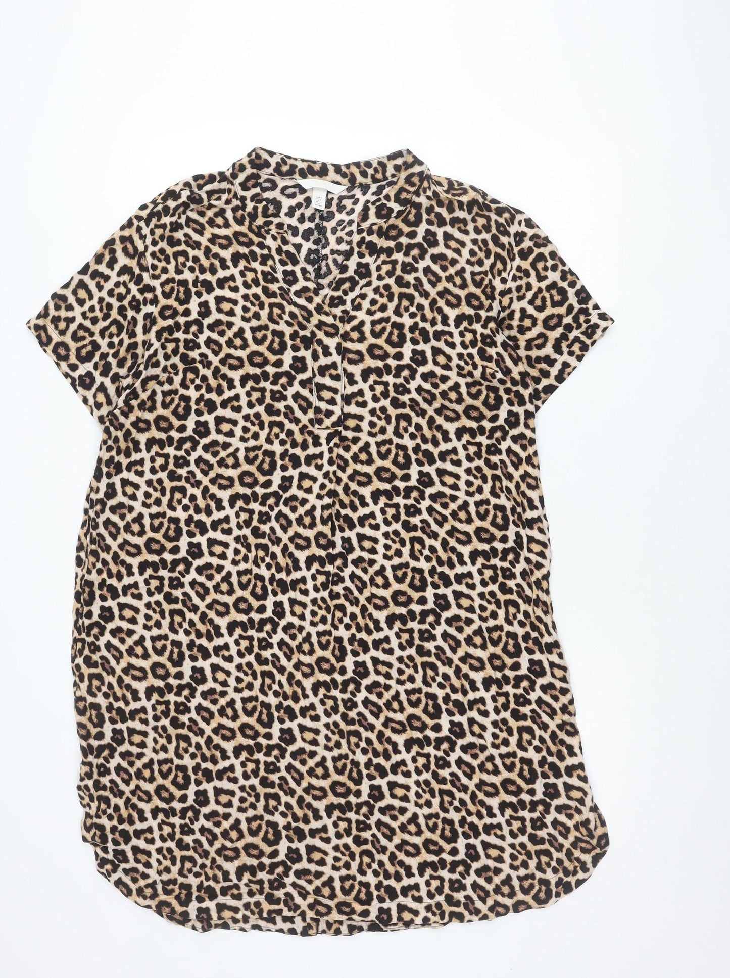 H&M Women’s Beige Leopard Print Shift Dress Size 8 Viscose