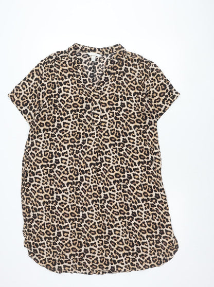 H&M Women’s Beige Leopard Print Shift Dress Size 8 Viscose