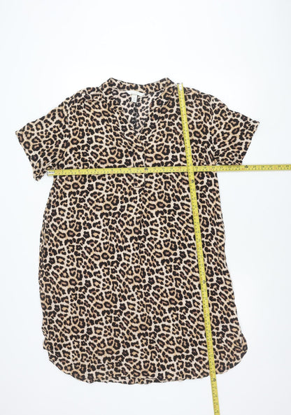 H&M Women’s Beige Leopard Print Shift Dress Size 8 Viscose