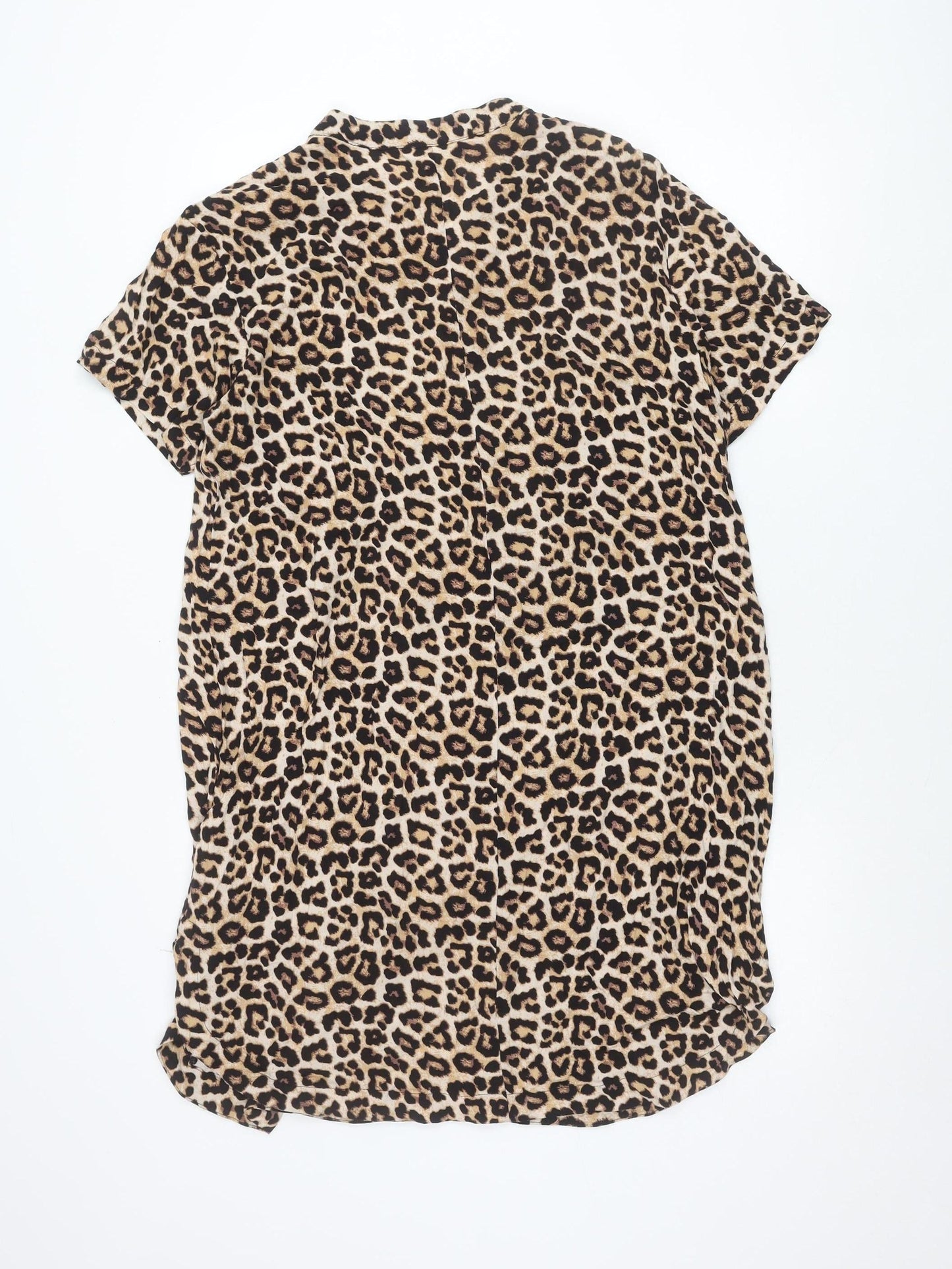 H&M Women’s Beige Leopard Print Shift Dress Size 8 Viscose