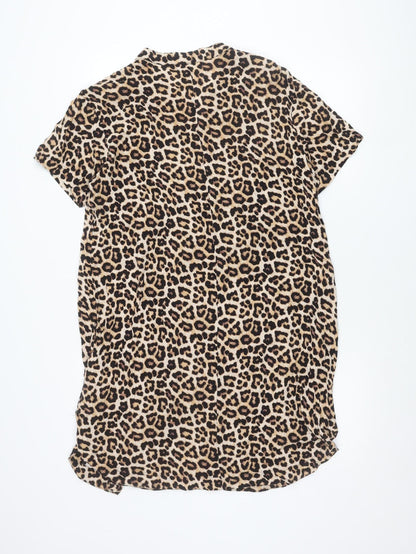 H&M Women’s Beige Leopard Print Shift Dress Size 8 Viscose