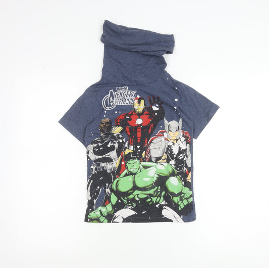 Marvel Avengers Boys Blue 7-8 Years Graphic Print Cotton T-Shirt