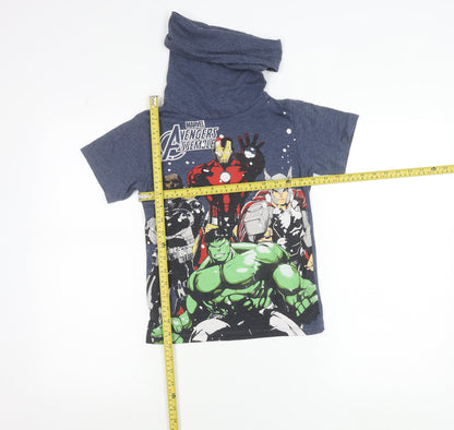 Marvel Avengers Boys Blue 7-8 Years Graphic Print Cotton T-Shirt