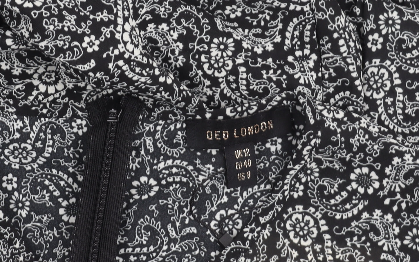 QED London Women’s Black Paisley Wrap Dress Size 12 Long Sleeve