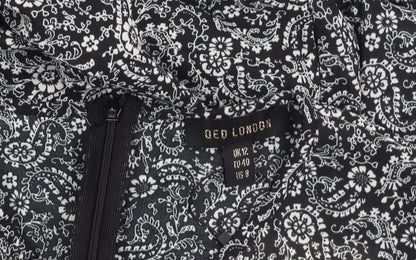 QED London Women’s Black Paisley Wrap Dress Size 12 Long Sleeve