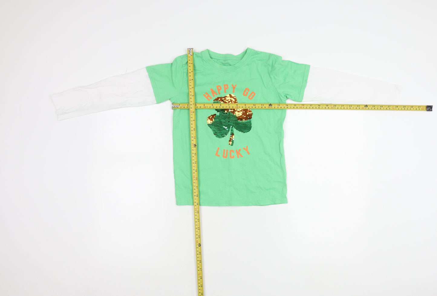 Dunnes Stores Boys Green Sequin Shamrock Long Sleeve T-Shirt 7-8 Years