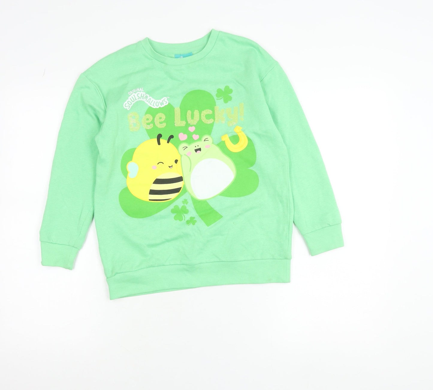 Dunnes Stores Girls Green Squishmallows Bee Lucky Pullover Sweatshirt 9-10 Years