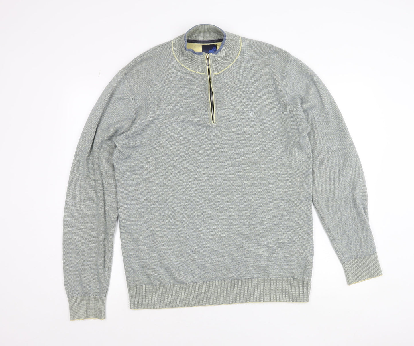 Benetti Men's Grey Cotton 1/2 Zip High Neck Sweatshirt L