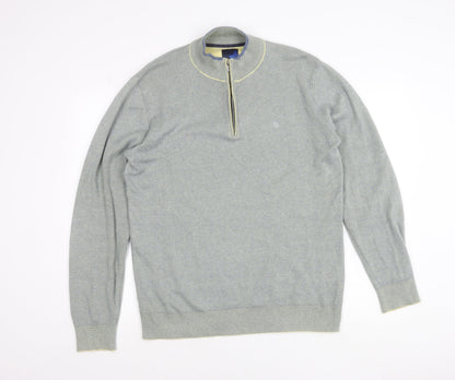 Benetti Men's Grey Cotton 1/2 Zip High Neck Sweatshirt L