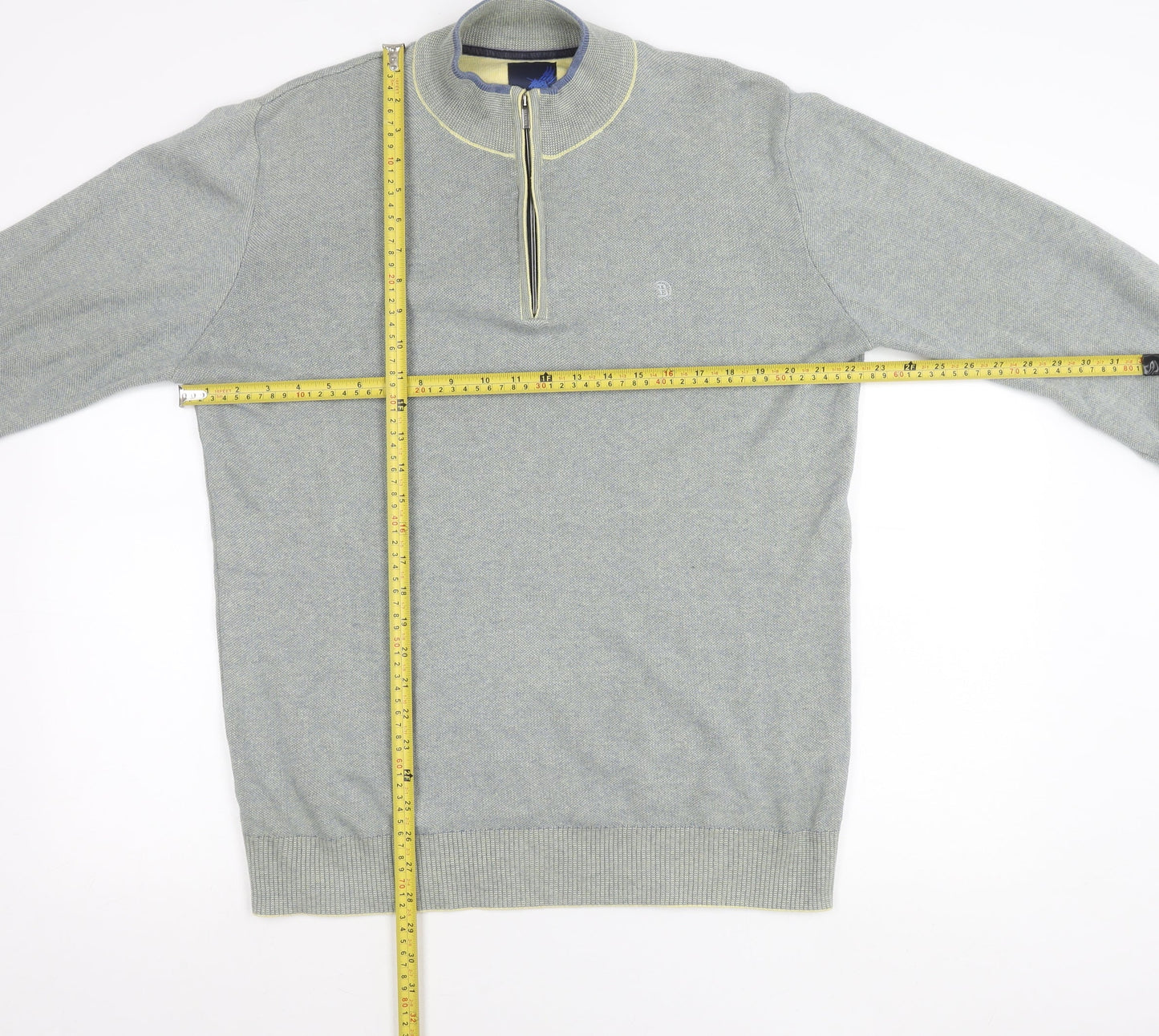 Benetti Men's Grey Cotton 1/2 Zip High Neck Sweatshirt L