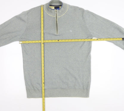 Benetti Men's Grey Cotton 1/2 Zip High Neck Sweatshirt L