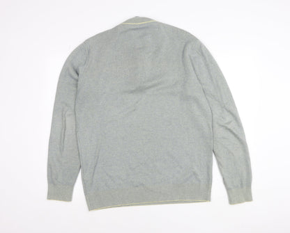 Benetti Men's Grey Cotton 1/2 Zip High Neck Sweatshirt L