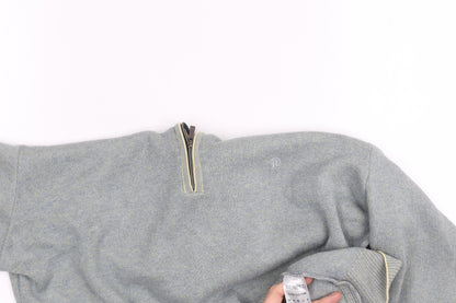 Benetti Men's Grey Cotton 1/2 Zip High Neck Sweatshirt L
