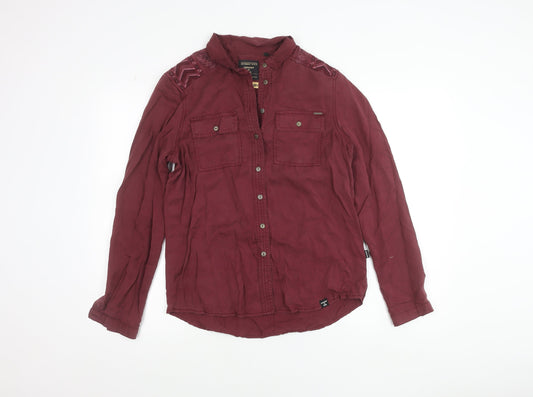 Womens UK Size 12 Superdry Red Classic Button-Up