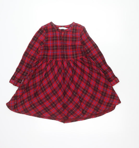 Les Bon Trucs Teens Red Check Long Sleeve Shirt Dress Size 6