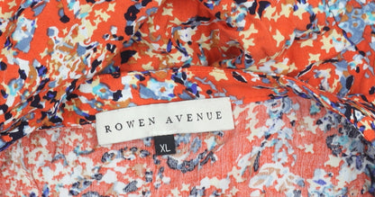Rowen Avenue Women’s Orange Floral Sleeveless V-Neck Shift Dress XL